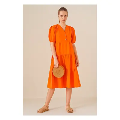 Bigdart Watermelon Sleeve Layered Dress - Orange