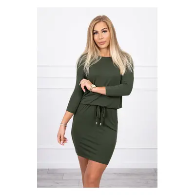 Viscose dress with a tie at the waist khaki