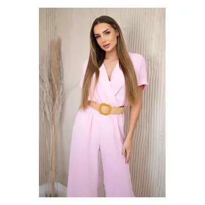 Kesi Włoski Overalls with a decorative belt at the waist candy pink