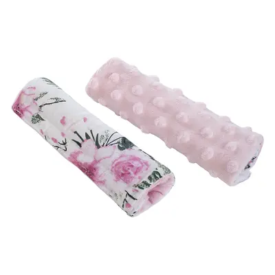 Medi Partners Stroller belt protectors (2 pcs.) cotton + minky – Flowers + pink minky