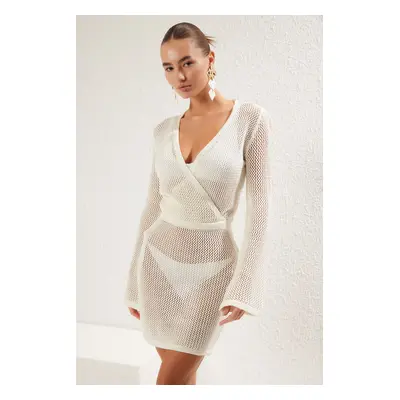 Trendyol White Mini Knitted Beach Dress