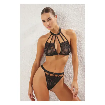 Trendyol Black Lace Net / Mesh Openwork Without Cover Lingerie sets