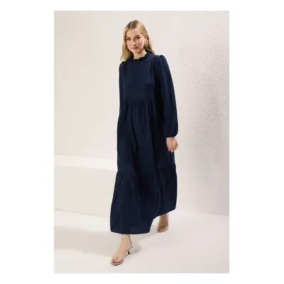 Trendyol Navy Blue High Neck Crinkle Wide Fit Woven Dress