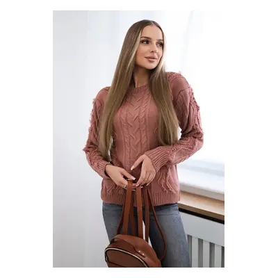 marka niezdefiniowana Sweater with braid weave dark pink