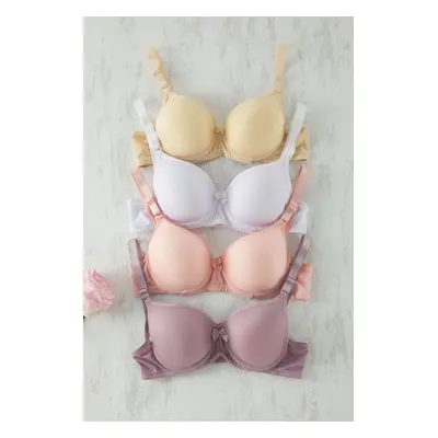 Trendyol White-Multicolored 4-Piece Micro Plain Fixed Cup T-Shirt Bra Bra