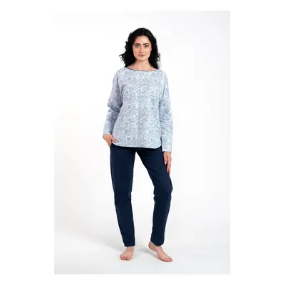 : Women's pyjamas Gracjela, long sleeves, long trousers - print blue/navy blue