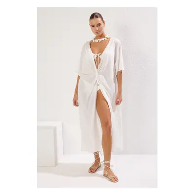 Trendyol Ecru Maxi Woven Slit Beach Dress