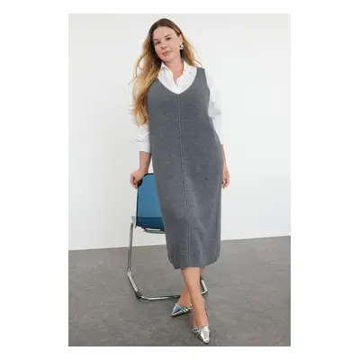 Trendyol Curve Anthracite Gilet Midi Length Knit Dress