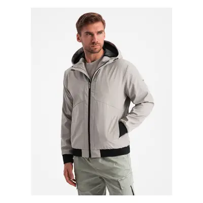 Ombre Men's lightweight jacket with mesh lining and hood - grey