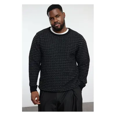 Trendyol Black Men's Slim Fit Crew Neck Ethnic Knitwear Plus Size Sweater