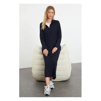 Trendyol Navy Blue Zippered Collar Ribbed Knitted Dress