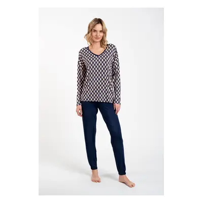 Women's pyjamas Milda, long sleeves, long trousers - print/navy blue