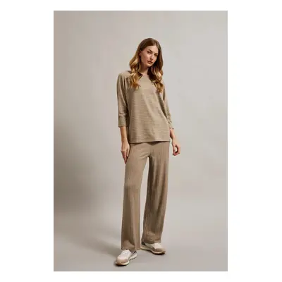 Women's ribbed trousers with metallic thread MOODO - beige