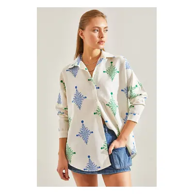 Bianco Lucci Women's Multi Patterned Linen Shirt