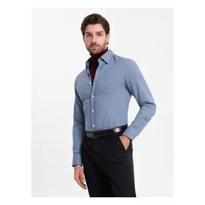 Ombre Men's SLIM FIT shirt in decorative fabric with pocket - blue OM-SHCS