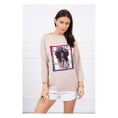 marka niezdefiniowana Blouse with graphics American Girl beige S/M - L/XL