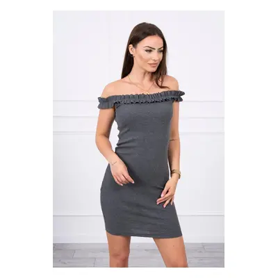 Shoulder dress with graphite ruffles