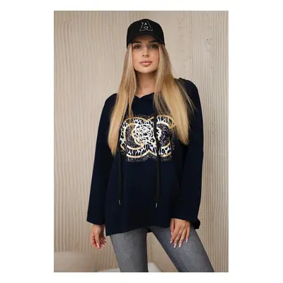 Kesi Włoski Oversized viscose sweatshirt with print navy blue