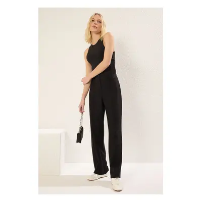 Trendyol Black Waist Belt Detailed Wide Leg/Wide Leg Woven Trousers