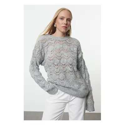 Trendyol Grey Openwork/Perforated Crew Neck Knitwear Sweater