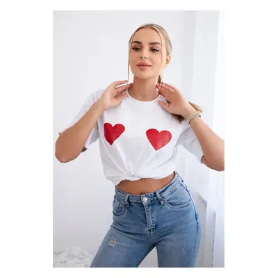 marka niezdefiniowana Cotton blouse with heart print white