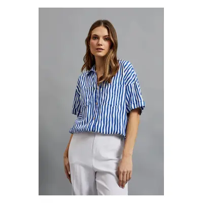 Women's striped shirt with pocket MOODO - navy blue