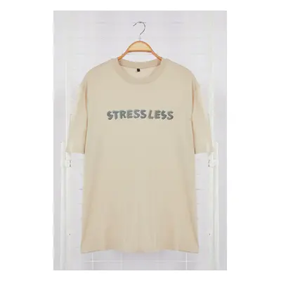 Trendyol Stone Men's Oversize/Wide Cut More Sustainable Text Print 100% Organic Cotton T-shirt