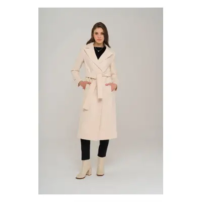 Olcay With Belt at the Waist, Popsulated Sleeves and Snap Fasteners Mezzanine Coat EKRU