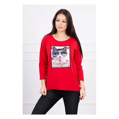 Blouse with cat graphics 3D red