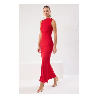 Trendyol Red Bodycon Lined Tulle Knitted Evening Dress