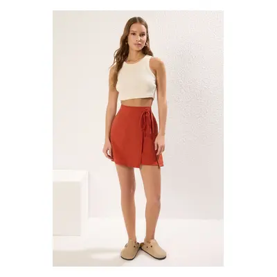 Trendyol Tile Connection Detail Linen Look Mini Size Woven Skirt