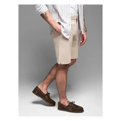 Ombre Men's SLIM FIT short shorts in melange structured knit - sand