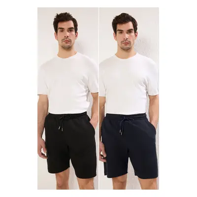 Trendyol Black-Navy Blue 2-Piece Regular Cut Textured Packed Shorts & Bermudas