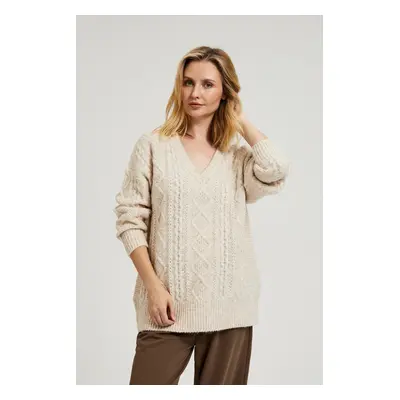 Women's knitted sweater with V-neck MOODO - beige