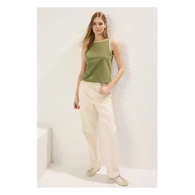 Trendyol Khaki Cotton Regular/Normal Pattern Flexible Knitted Undershirt