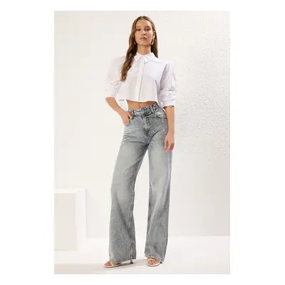 Trendyol Gray Normal Waist Wide Leg Jeans