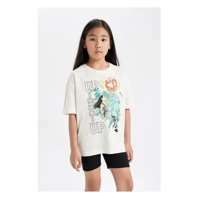 DEFACTO Girls Disney Mulan Oversize Wide Pattern Crew Neck Short Sleeve T-Shirt