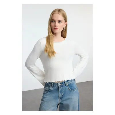 Trendyol Ecru Boat Neck Regular Fit Crop Knitted Blouse