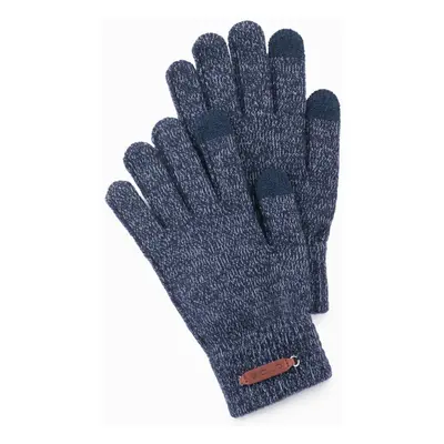 Ombre Men's knitted gloves with wool - navy blue melange