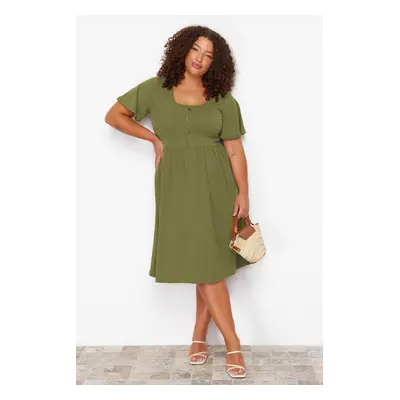 Trendyol Curve Green Camisole Knitted Plus Size Dress