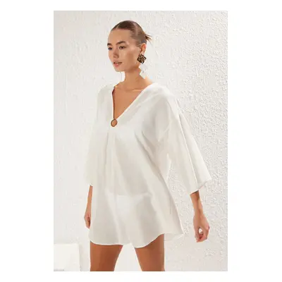 Trendyol White Mini Woven Accessory Beach Dress