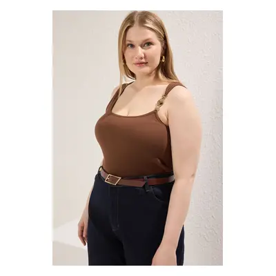 Trendyol Curve Brown Accessory Knitting Plus Size Blouse