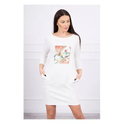 Dress with 3D Bird ecru graphics