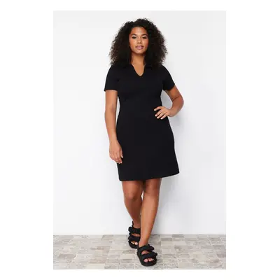 Trendyol Curve Black Polo Neck Midi Knitted Plus Size Dress