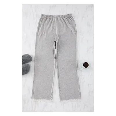 Trendyol Curve Grey Melange Lace Knitted Pajama Bottoms