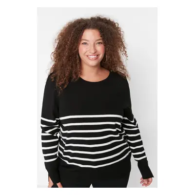 Trendyol Curve Black Striped Crew Neck Knitwear Sweater