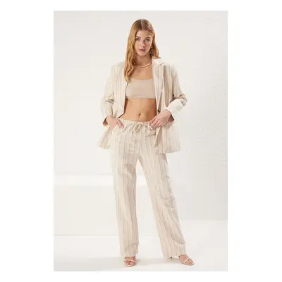 Trendyol Multicolored Linen Look Striped Wide Leg/Wide Leg Woven Trousers