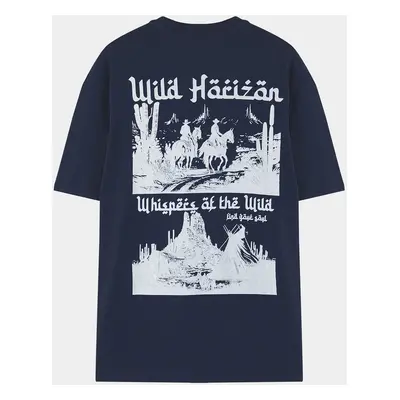 Trendyol Navy Blue Oversize/Wide Cut 100% Cotton Printed T-shirt