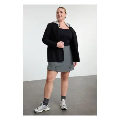 Trendyol Curve Grey Bowknot Woven Plus Size Shorts & Bermuda