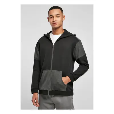 Oversized Patch Zip Hoody Black/Charcoal